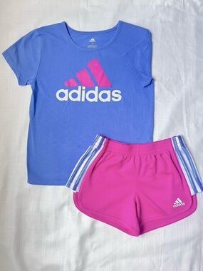 Adidas Kids pink blue sports short set 7